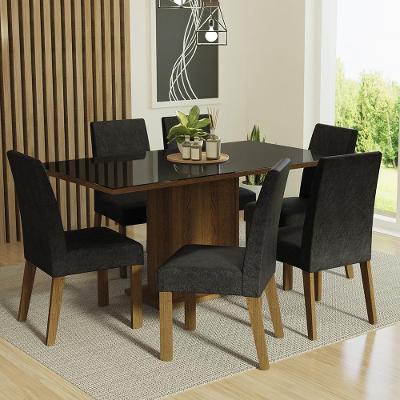Conjunto de Jantar Alexis 6 Lugares Tampo em MDP e Vidro Rustic Preto Oxford 160x90