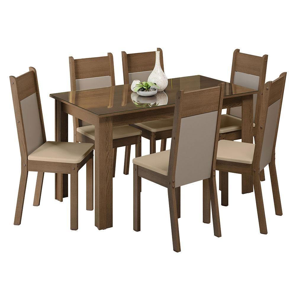 Mesa de Jantar Tampo Vidro 6 Cadeiras Rustic-crema-bege - 8