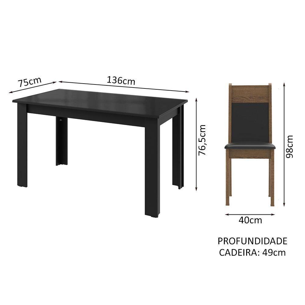 Mesa Tampo Vidro 4 Cadeiras Preto-Rustic Madesa - 8