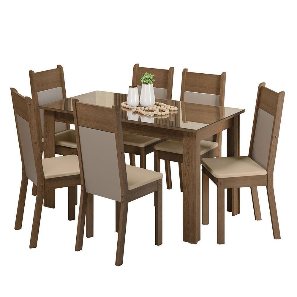 Mesa de Jantar Tampo Vidro 6 Cadeiras Rustic-crema-bege - 9