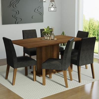 Conjunto de Jantar Renata 6 Lugares Mesa em MDP com Cadeiras Estofadas Rustic