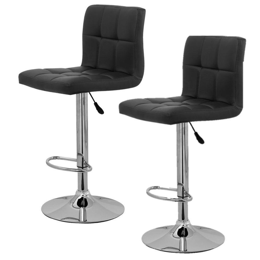 Kit Com 2 Banqueta Estofada Gomos Preta Base Giratória Cromada Altura Regulável Cozinha Bar Bancada - 1