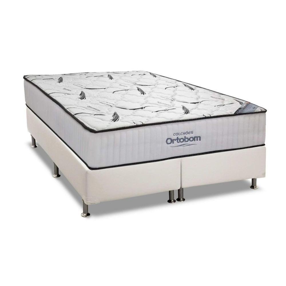 Cama Box King: Colchão Espuma Ortobom High Foam + Base CRC Courano White(186x198) - 1