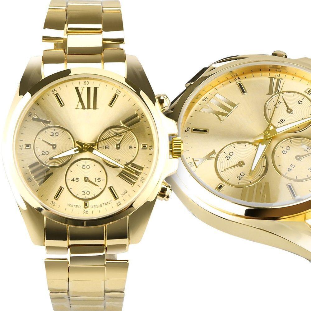 Banhado Relogio Aço Feminino Qualidade Prova Dagua Dourado Casual Presente Original Social - 1