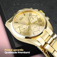 Banhado Relogio Aço Feminino Qualidade Prova Dagua Dourado Casual Presente Original Social - 3