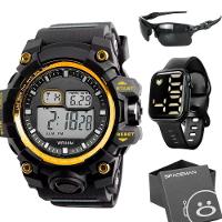 Caixa + Relogio Digital Prova Dagua + Oculos Sol Protecao Uv Cronometro Grande Alarme Esportivo Data - 1