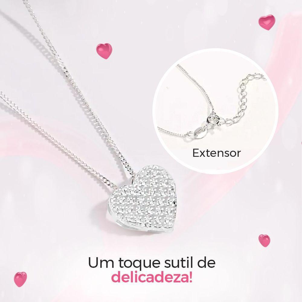 Colar Aço Inoxidável Feminina + Pingente Strass Coração Amor + Caixa Edição Limitada Social Moda - 3