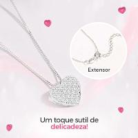 Colar Aço Inoxidável Feminina + Pingente Strass Coração Amor + Caixa Edição Limitada Social Moda - 3