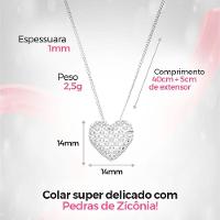 Colar Aço Inoxidável Feminina + Pingente Strass Coração Amor + Caixa Edição Limitada Social Moda
