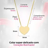 Colar Feminino Dourado Banhado Ouro Aço + Pingente Coração Qualidade Premium Moda Social Delicado - 3