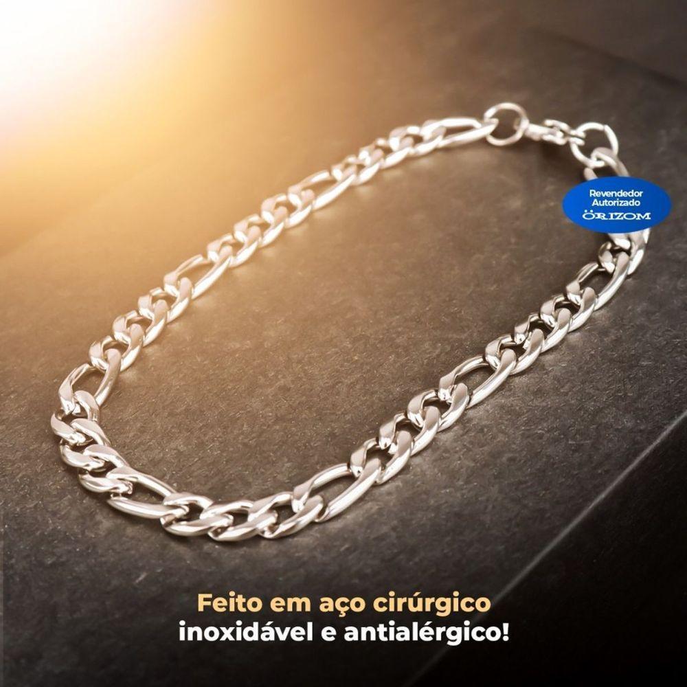 Cordão Corrente Prata Aço Inox + Pingente Cruz Pai Nosso + Pulseira Moda Masculina Social Casual - 5