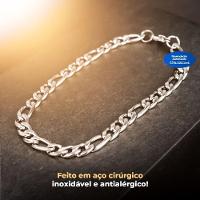 Cordão Corrente Prata Aço Inox + Pingente Cruz Pai Nosso + Pulseira Moda Masculina Social Casual - 5