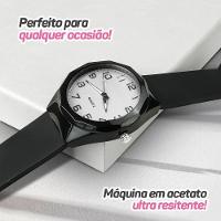 Colar Brinco + Relogio Feminino Aço Prova Dagua + Caixa Moda Original Preto Social Zirconia Coração - 3