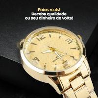 Feminino + Relogio Qualidade Prova Dagua Aço Banhado Original Dourado Ouro Social Presente - 2