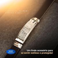 Pulseira Prata Masculina Placa Aço Inox Pai Nosso Silicone Presente Qualidade Premium Preta Casual - 3