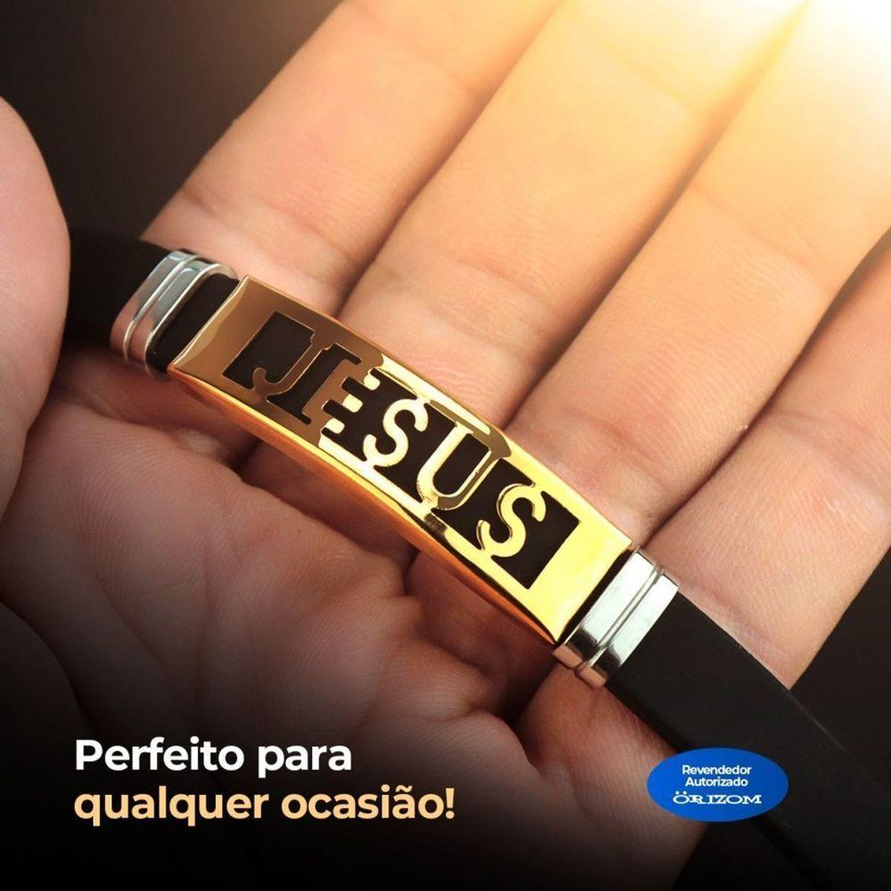 Pulseira Ouro Placa Banhada Jesus Cristo Dourada Masculina Ajustavel Presente Qualidade Premium - 3