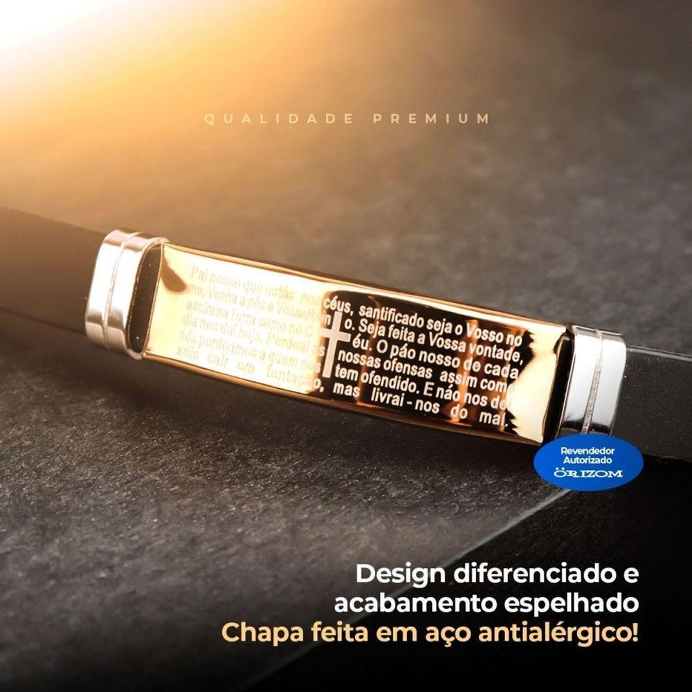 Pulseira Ouro Pai Nosso Banhada Masculina Dourada Silicone Moda Masculina Social Religioso Dourado - 5