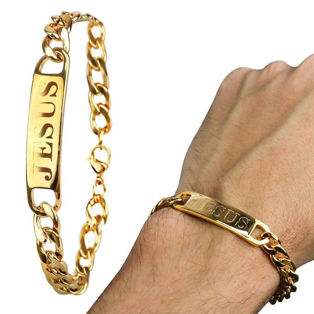 Pulseira Masculina Aço Ouro Jesus Cristo Inoxidável Presente Qualidade Premium - 1