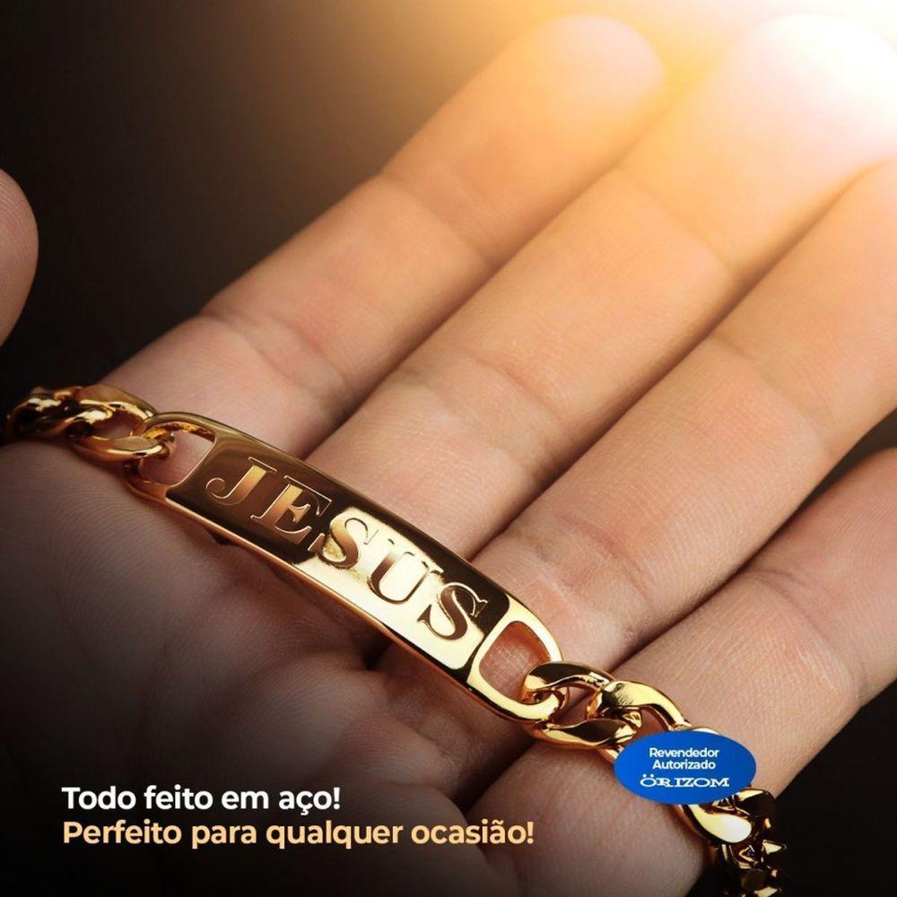 Pulseira Masculina Aço Ouro Jesus Cristo Inoxidável Presente Qualidade Premium - 4