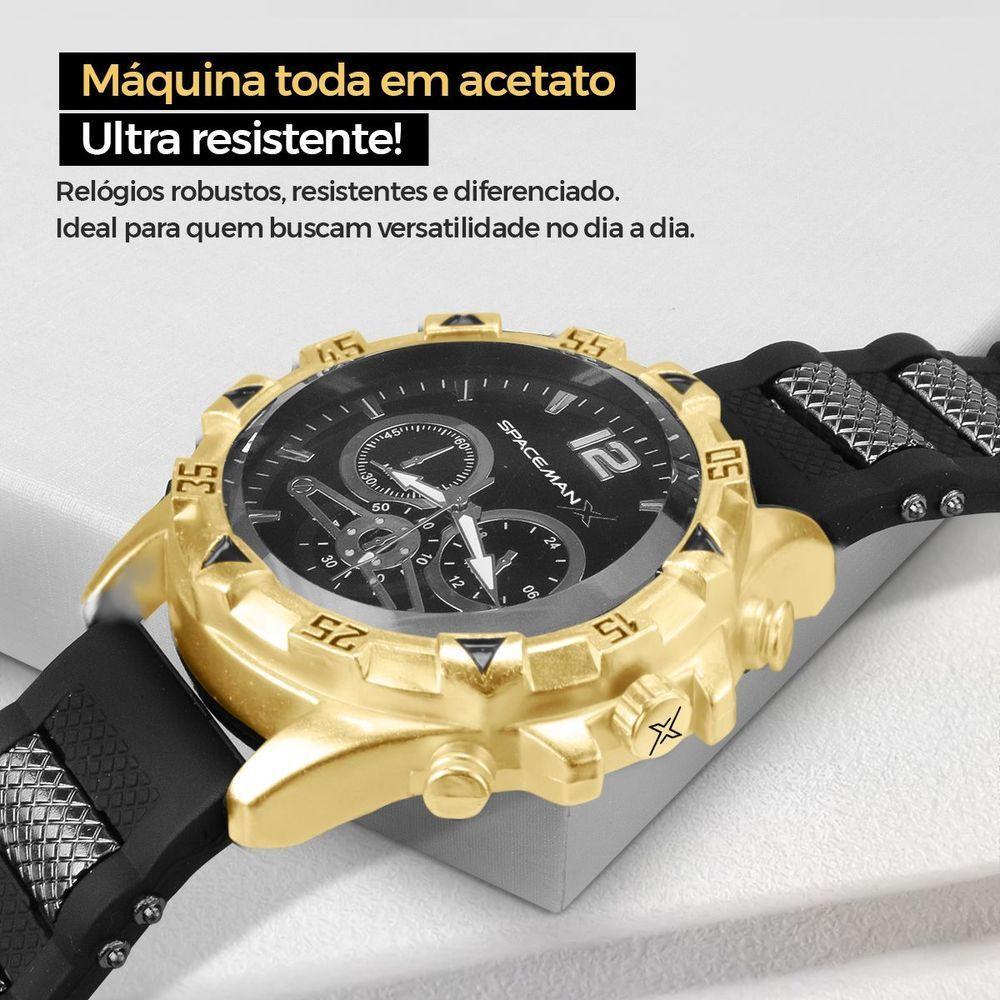 Pulseira + Relogio Masculino Aço Dourado + Cordão Crucifixo Social Presente Grumet Casual - 3