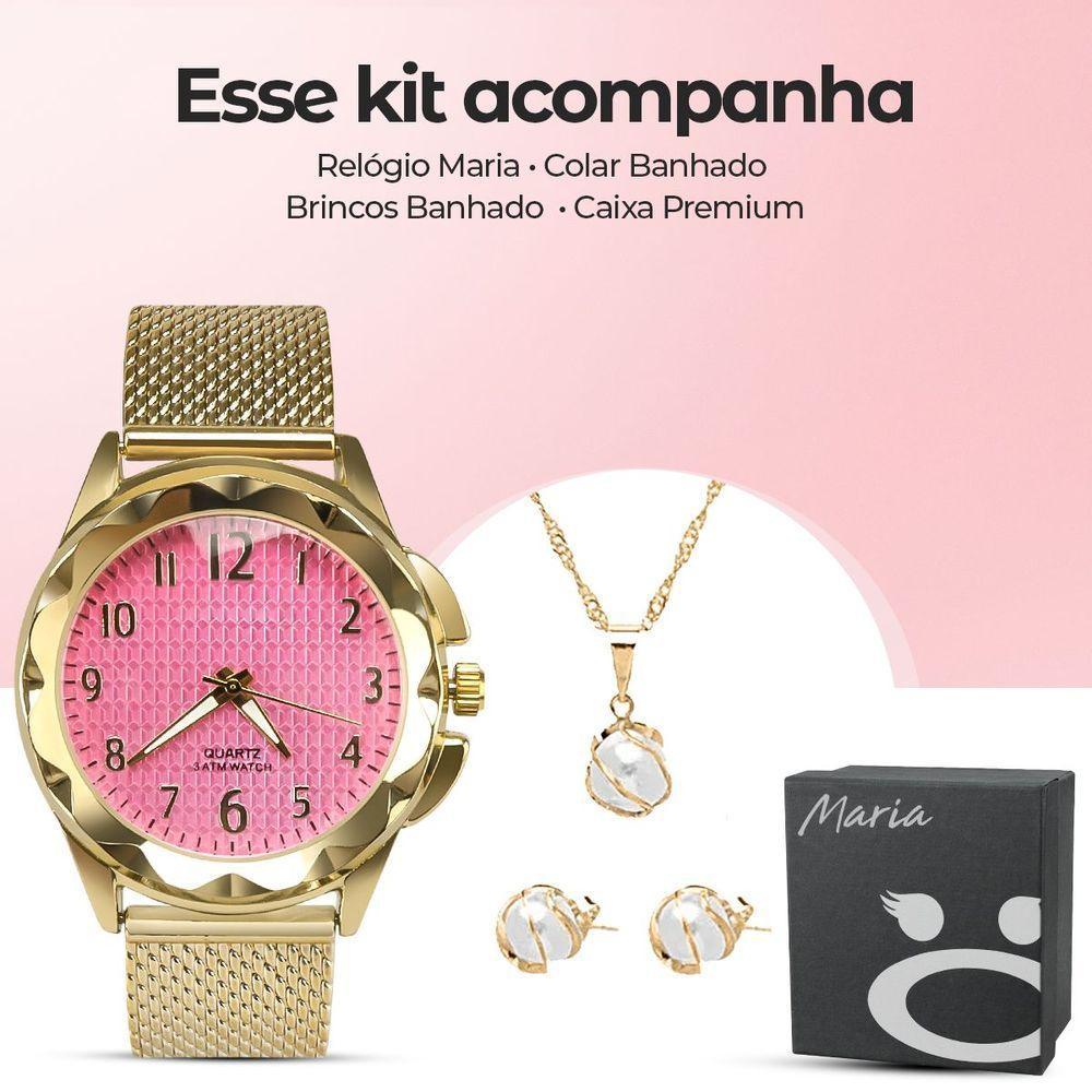 Pulseira + Relogio Feminino Aço Prova Dagua Banhado + Colar Moda Pulseira Ajustavel Resistente - 6