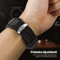 Relogio Masculino Aço Inox + Pulseira + Cordão Prata Grumet Crucifixo Original Black Piano Ajustavel