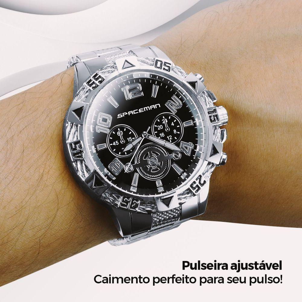 Relogio Masculino Aço Inox + Cordão Cruz + Pulseira Grumet Casual Preto Inoxidável Qualidade - 7