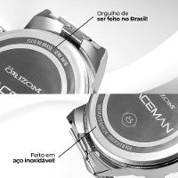 Relogio Masculino Aço Inox + Cordão Cruz + Pulseira Grumet Casual Preto Inoxidável Qualidade