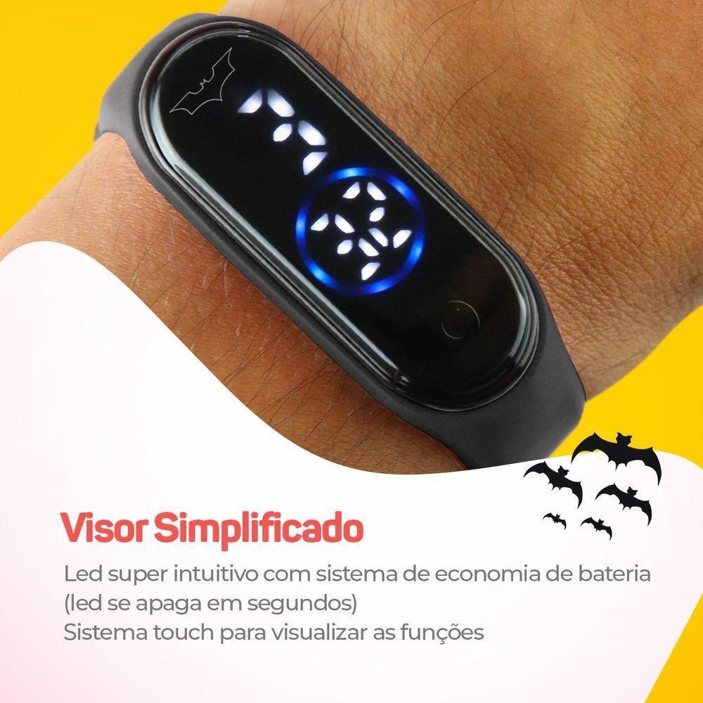 Relogio Digital Prova Dagua Bracelete Infantil + Batman Heroi Silicone Presente Preto Adolescente - 6