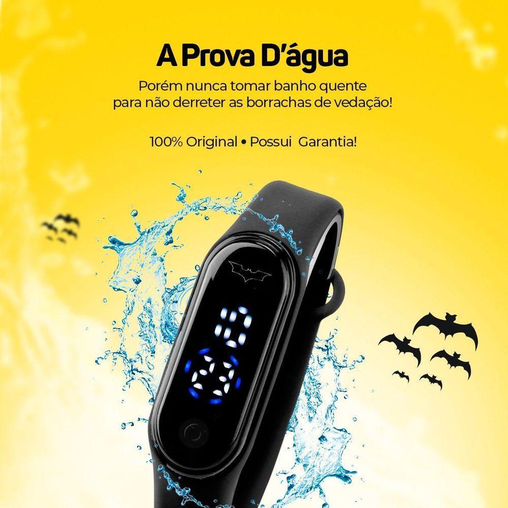 Relogio Digital Prova Dagua Bracelete Infantil + Batman Heroi Silicone Presente Preto Adolescente - 8