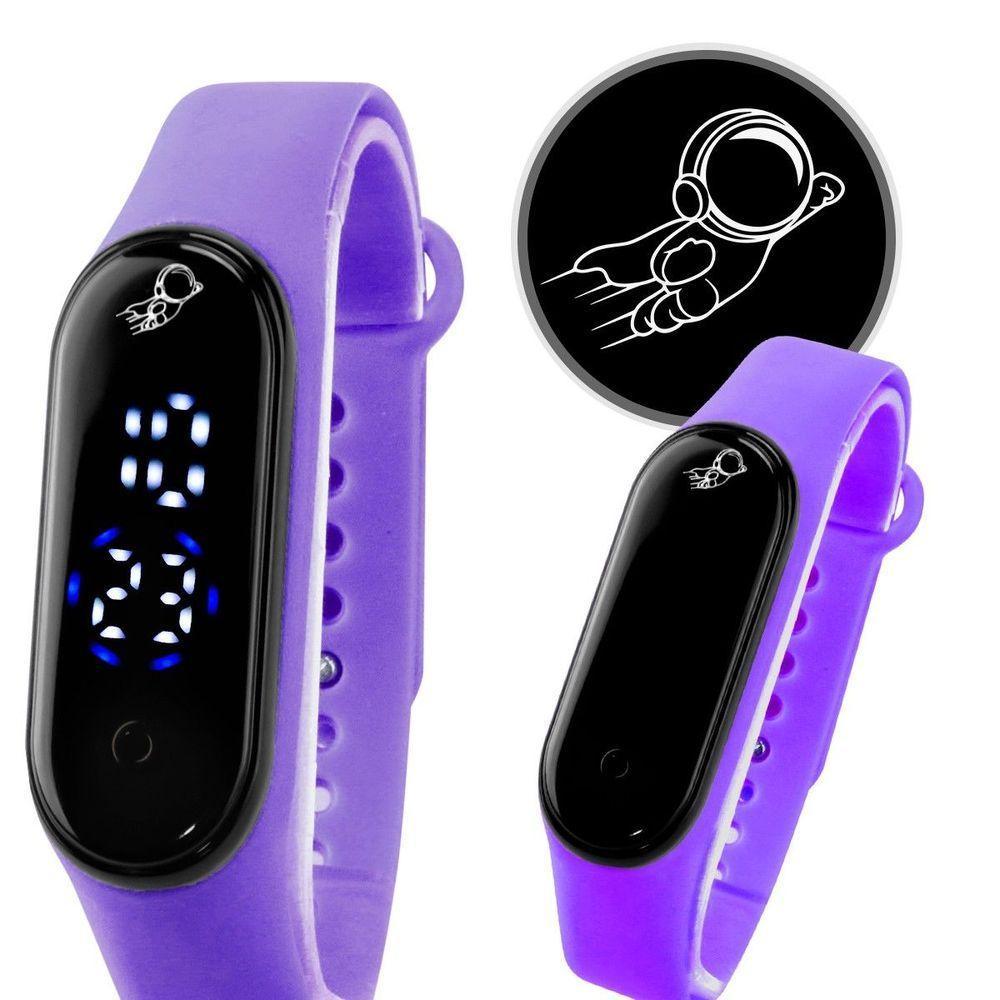 Relogio Digital Prova Dagua Bracelete + Ajustavel Infantil Original Data Lilas Silicone Criança Roxo - 1