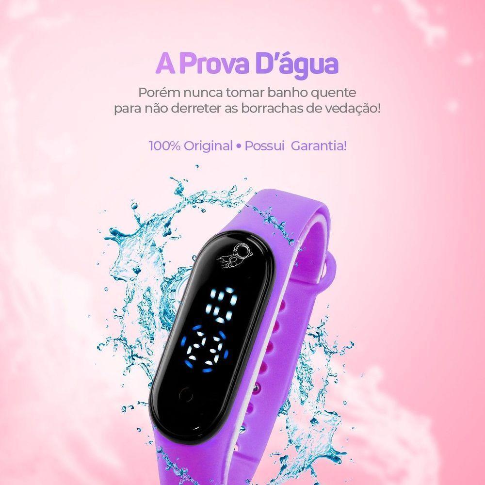 Relogio Digital Prova Dagua Bracelete + Ajustavel Infantil Original Data Lilas Silicone Criança Roxo - 6