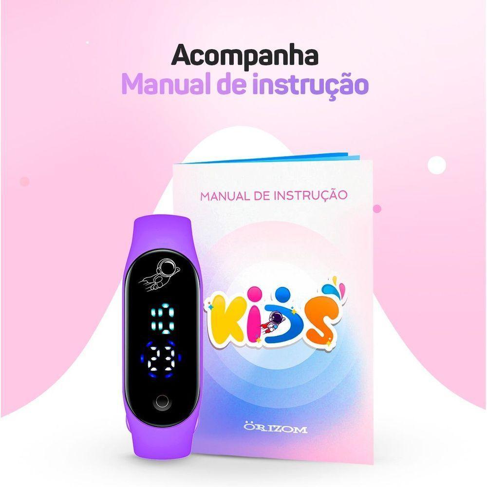 Relogio Digital Prova Dagua Bracelete + Ajustavel Infantil Original Data Lilas Silicone Criança Roxo - 8
