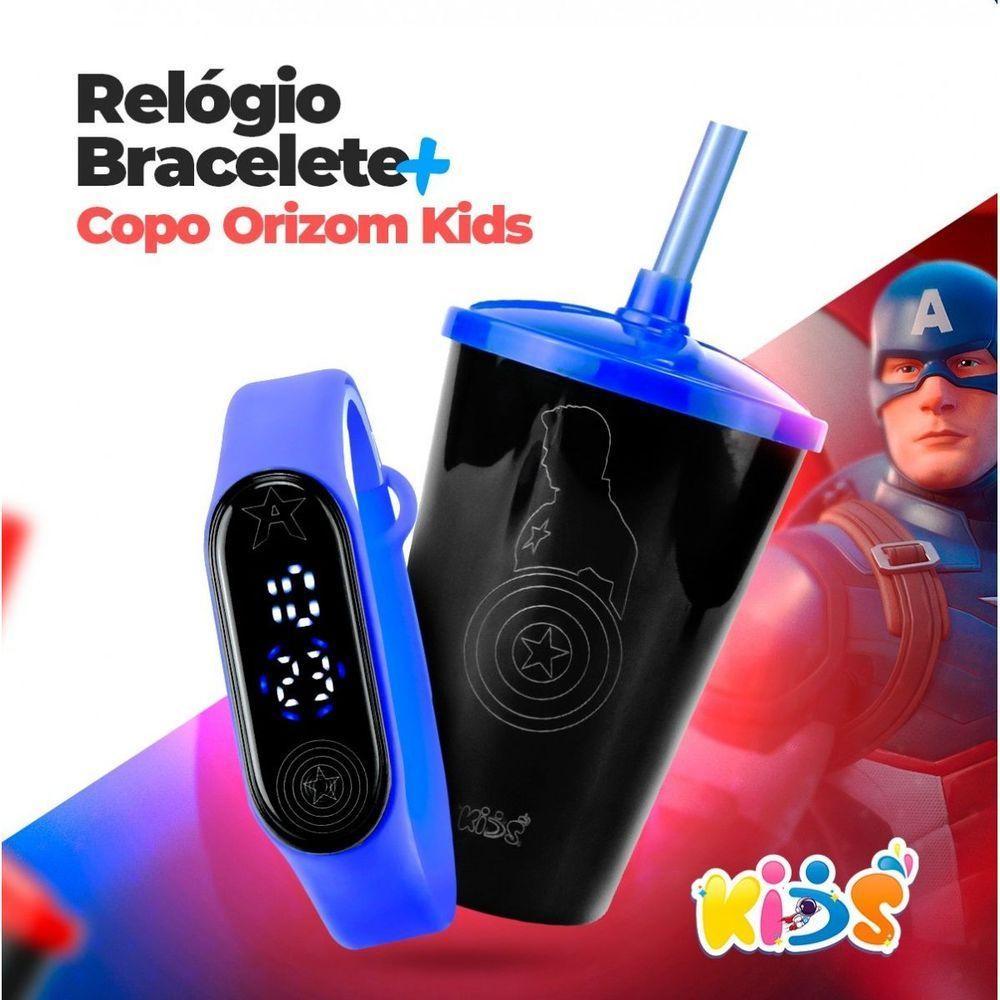 Relogio Digital Led Prova Dagua + Copo Capitao America Presente Pulseira Ajustavel Resistente Menino - 6