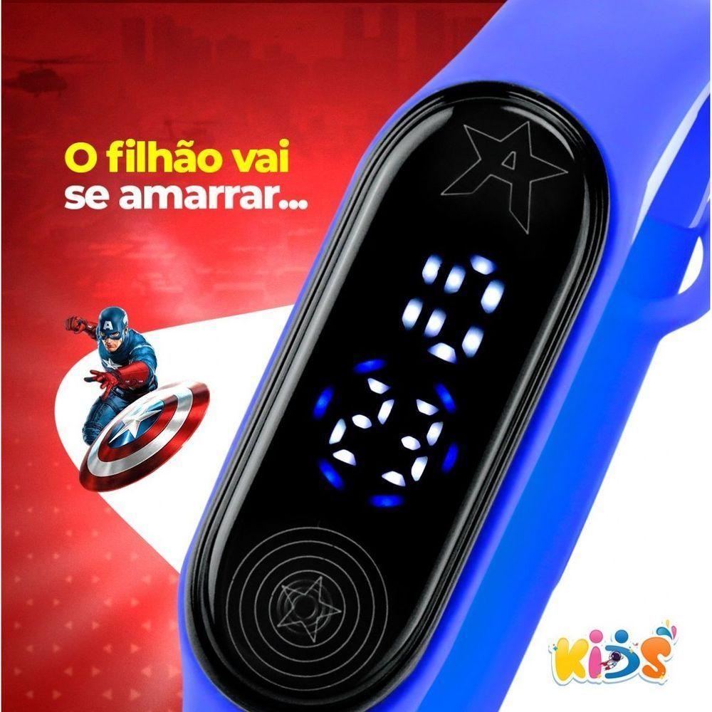 Relogio Digital Led Prova Dagua + Copo Capitao America Presente Pulseira Ajustavel Resistente Menino - 8