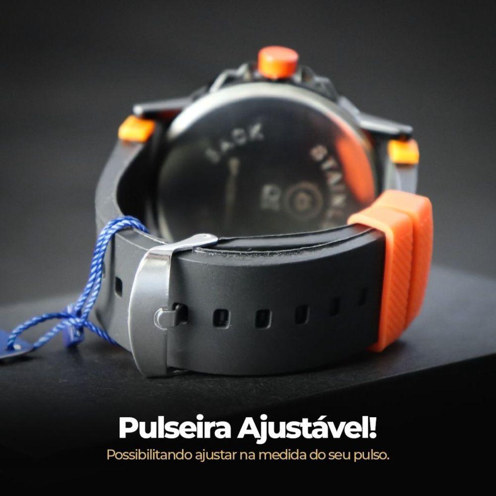 Relogio Aço Inox Preto Qualidade Social Original Ajustavel Casual Laranja Presente Analogico - 2