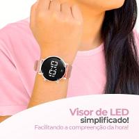 Relogio Digital Led Feminino Aço Inox Silicone Casual Moda Ajustavel Redondo Original - 6