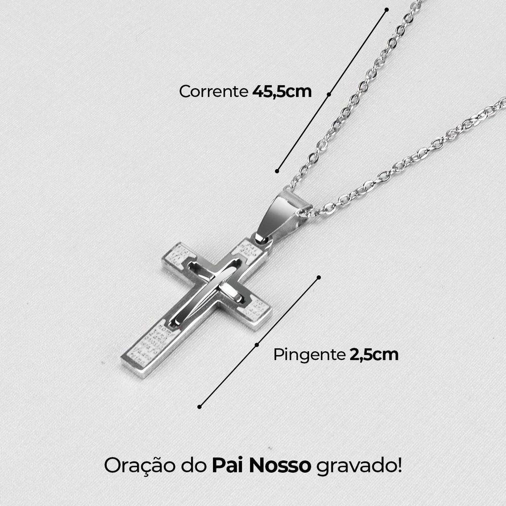 Relogio Aço Inox Preto + Corrente Crucifixo + Caixa Qualidade Presente Social Casual - 2