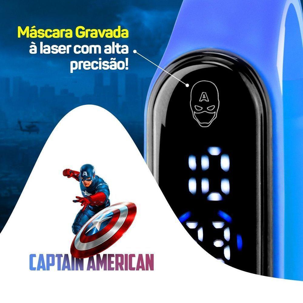 Relogio Digital Infantil Prova Dagua Heroi Capitao America Criança Presente Menino Azul Adolescente - 7