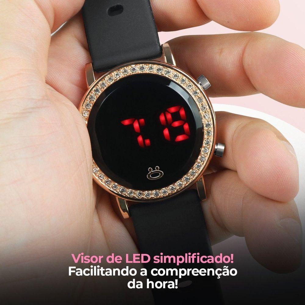 Relogio Feminino Digital Dourado Led Strass Aço Inox Redondo Moda Casual Ajustavel Presente - 4
