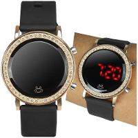 Relogio Feminino Digital Dourado Led Strass Aço Inox Redondo Moda Casual Ajustavel Presente - 1