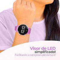 Relogio Digital Feminino Aço Silicone Led Rosa + Pulseira Casual Qualidade Moda Rosa Social - 4
