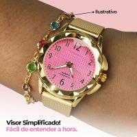 Relogio Feminino Prova Dagua Dourado + Pulseira + Colar Coração Casual Qualidade Presente - 8