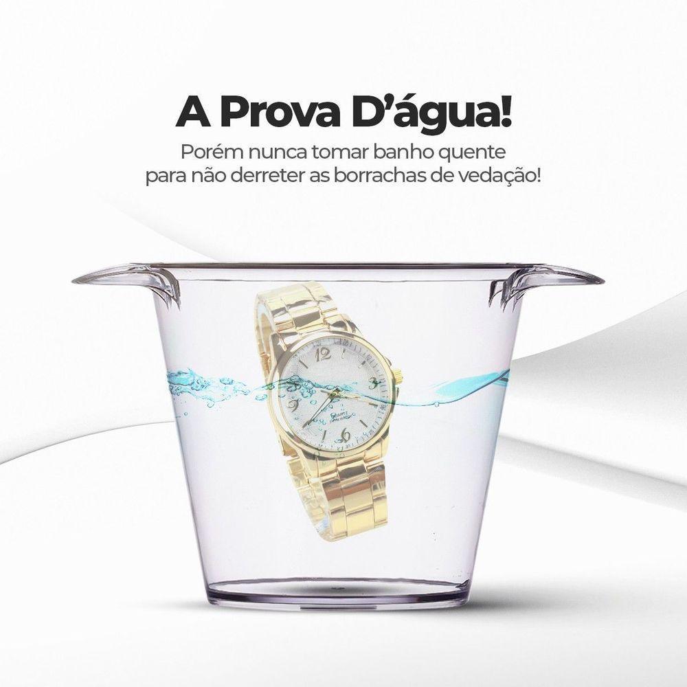 Relogio Feminino Dourado + Colar Aço Strass + Caixa Pulseira Qualidade Premim Social Casual Presente - 2