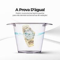 Relogio Feminino Dourado + Colar Aço Strass + Caixa Pulseira Qualidade Premim Social Casual Presente - 2