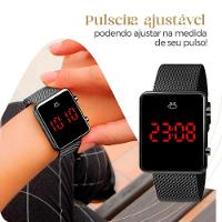 Relogio Feminino Preto Digital + Colar + Brincos + Caixa Casual Presente Silicone Pulseira Ajustável - 6
