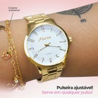 Relogio Feminino Dourado Banhado Inox Aço + Caixa Presente Ouro Original Analogico - 2