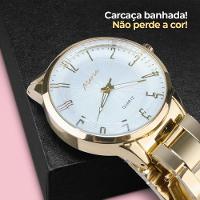 Relogio Feminino Dourado Banhado Inox Aço + Caixa Presente Ouro Original Analogico - 3
