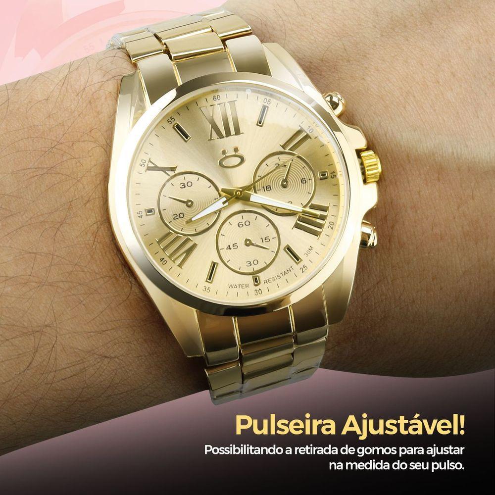 Relogio Feminino Aço Inoxidavel Banhado Dourado + Caixa Presente Edição Limitada Social Casual Moda - 5