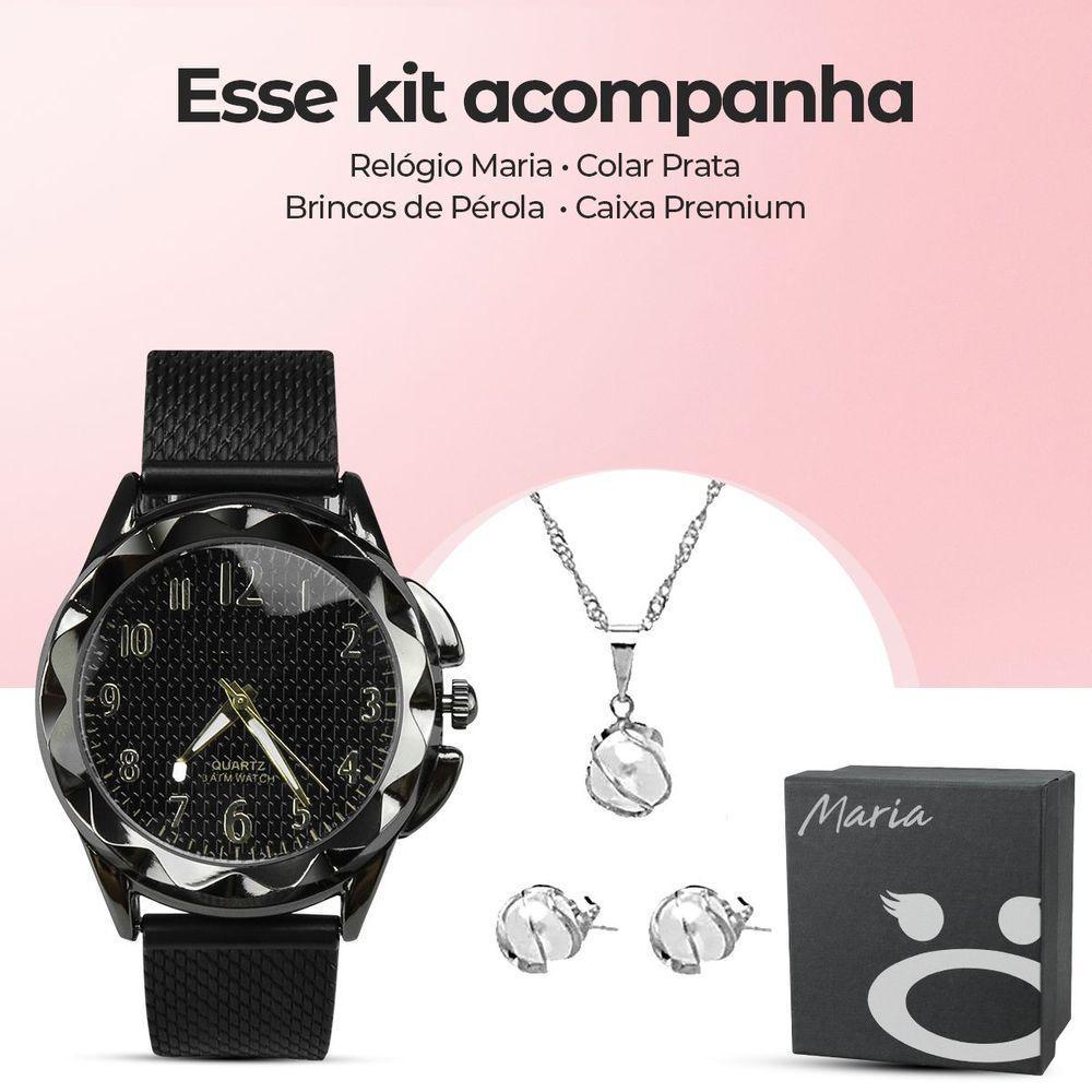 Relogio Feminino Aço Inox Prova Dagua + Pulseira + Colar Casual Pulseira Ajustavel Coração Presente - 2